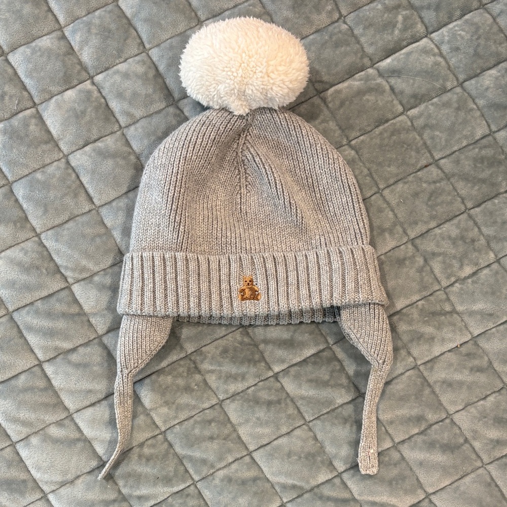 Baby Gap Gray Knit Hat with Pom-Pom